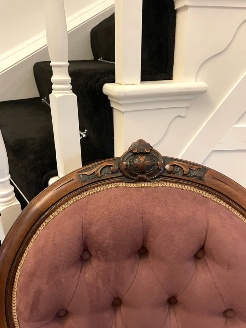 Unusual Pair of Antique Victorian Quality Carved Walnut Armchairs - Image 8